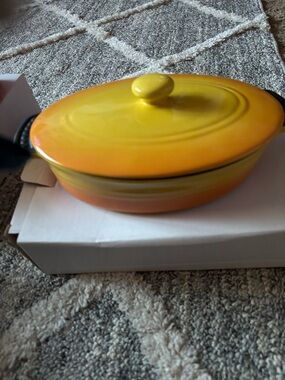 Sunset Yellow-Orange Ceramic Oval Casserole with Lid